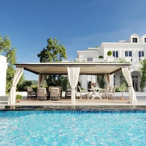 20 ft. x 10 ft. Outdoor Patio Double Vented Roof Gazebo with Beige Curtains and Mosquito Netting