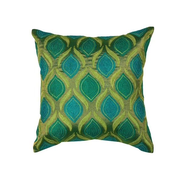 Kas Rugs Fresh & Cool Teal and Green Geometric Hypoallergenic Polyester 18 in. x 18 in. Throw Pillow