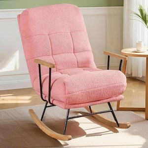 Rocking Chair Nursery, Teddy Fabric Modern Glider Upholstered Rocker with High Backrest, Pink