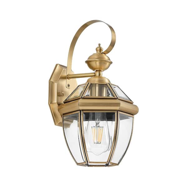 1-Light Transitional Brass Outdoor/Indoor Clear Glass Lantern Wall Sconce