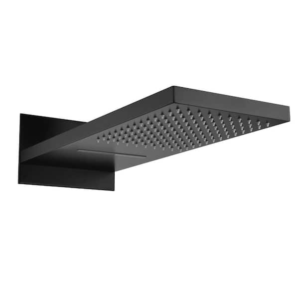 Unbranded 2-Spray Patterns with 4.62 GPM 21.85 in. Wall Mount Rain Replacement Fixed Shower Head with High Pressure in Matt Black