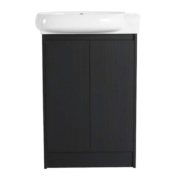 23 in. Single Sink Freestanding Black Bath Vanity with White Ceramic Top (Assembled), Adjustable Shelf, Sewer Cover