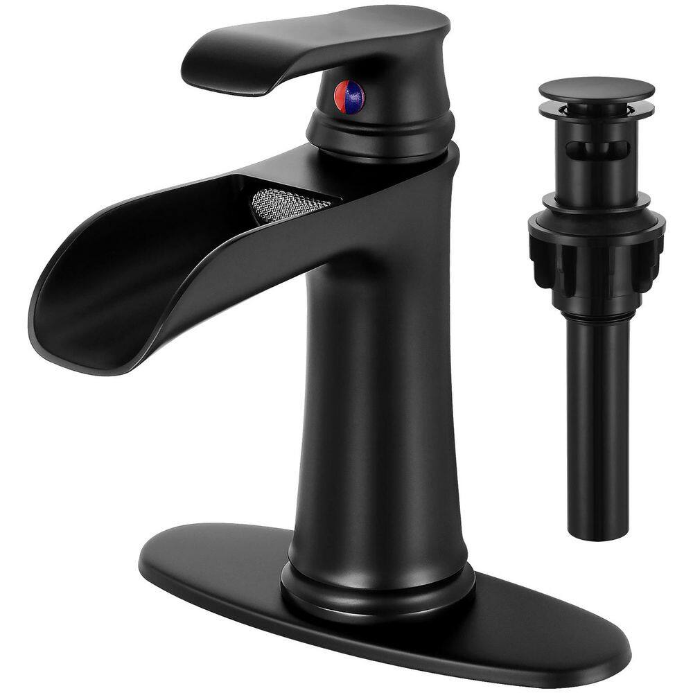 Single Handle Single Hole Waterfall Bathroom Faucet with Deckplate Included in Matte Black price history on PriceWatchPro
