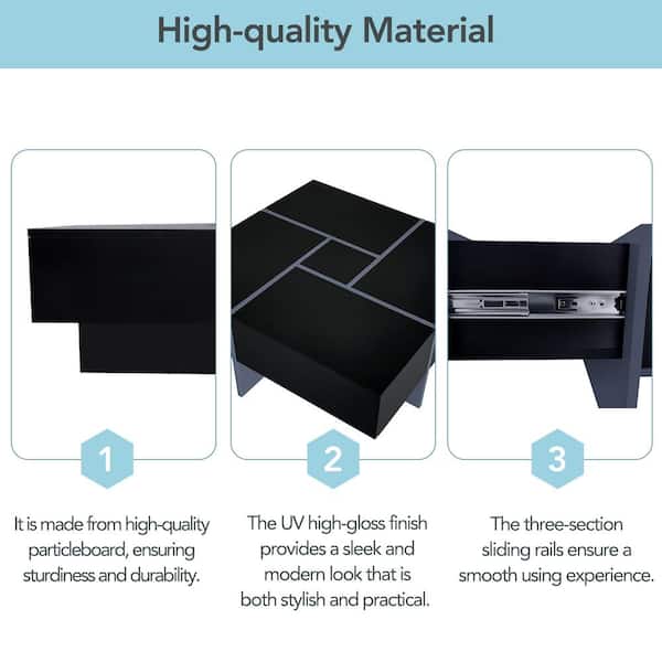 Harper & Bright Designs 31.5 in. Black Square Wood Coffee