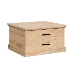 Aspen Post 32.205 in. Prime Oak Square Composite Coffee Table with Drawer and Adjustable Shelf