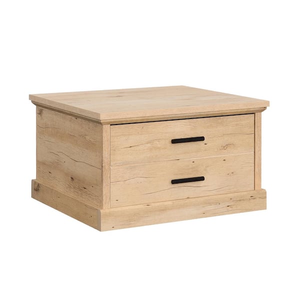 SAUDER Aspen Post 32.205 in. Prime Oak Square Composite Coffee Table with Drawer and Adjustable Shelf