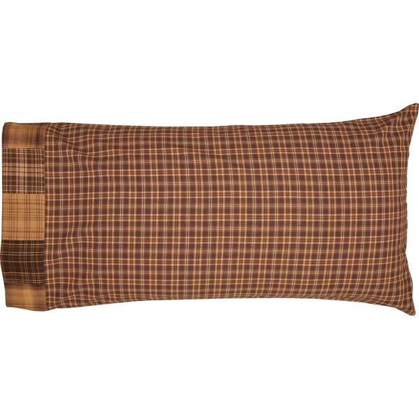 Lodge-Style Ruffled Throw Pillow Brown Green Plaid Cotton 16" Square Prescott 
