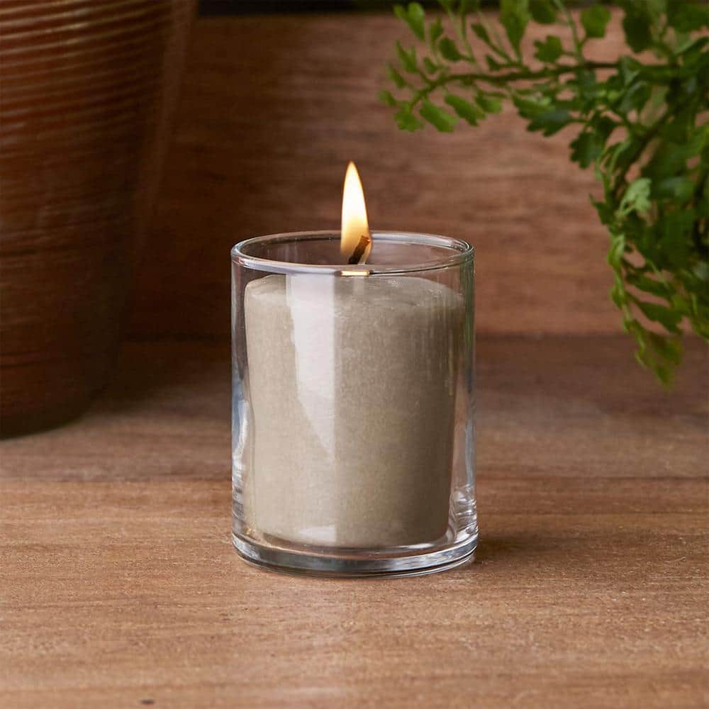 Sandalwood Scented Beige Beeswax Votive Candles, 18-Pack