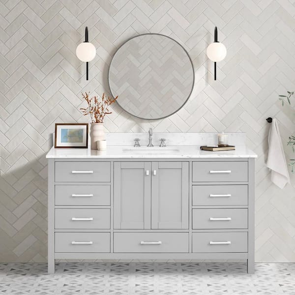 Bath Mist 60 in. W Single Sink Freestanding Bath Vanity in Gray with White Engineered Top