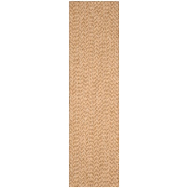 Courtyard Natural/Cream 2 ft. x 18 ft. Solid Color Chevron Indoor/Outdoor Runner Rug