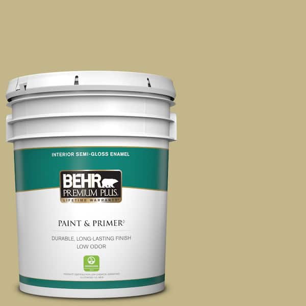 BEHR PREMIUM PLUS 5 gal. #BIC-27 Modish Moss Semi-Gloss Enamel Low Odor Interior Paint & Primer