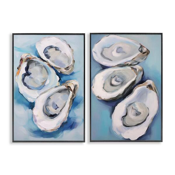 Oysters on the Half Shell by Petal Prints Design 2 Piece Black Framed Coastal Giclee Art Print 30 in. x 20 in.