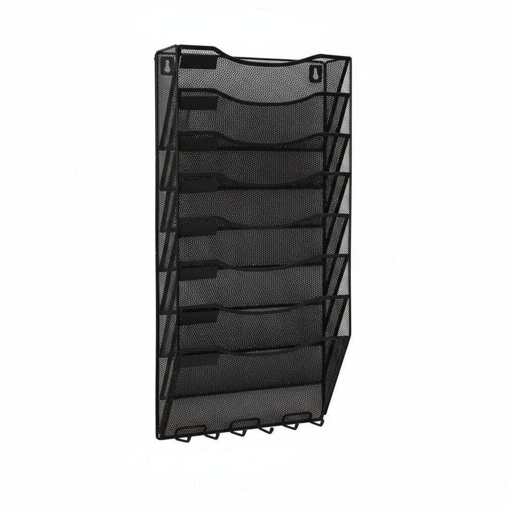 12.4 in. W x 25.2 in. H 8 Tier Black Metal Wall Mounted File Magazine ...