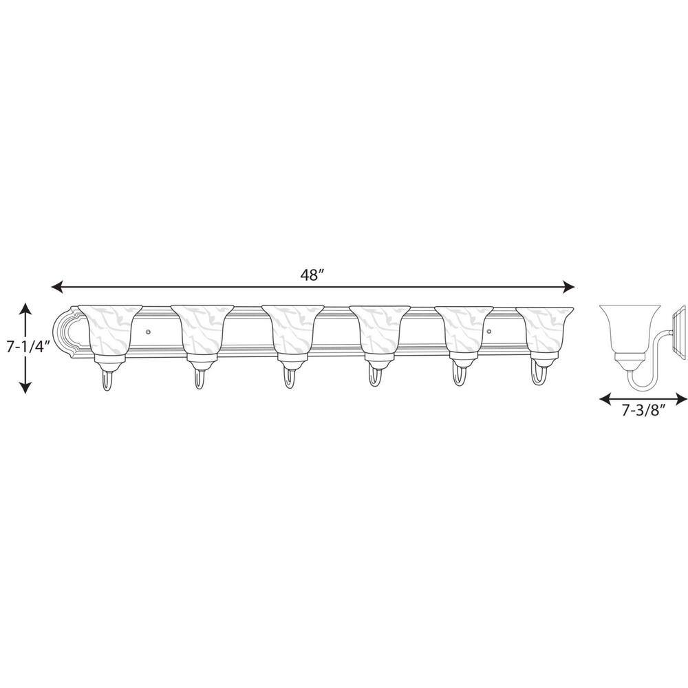 48" Brushed Nickel 6-Light Bath Vanity with Alabaster Glass