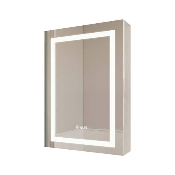 Unbranded 20 in. W x 26 in. H Rectangular Aluminum LED Medicine Cabinet with Mirror, Anti-Fog Recessed or Surface Mount