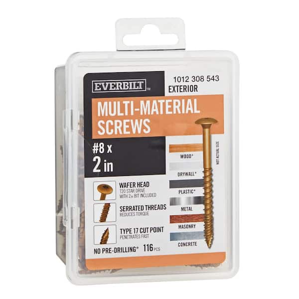 8 x 2 in. Brown 6-Lobe Torx Drive Exterior Wafer Head Multi-Material Screw 1 lb.-Box (116-piece)