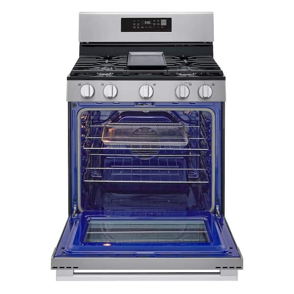 30 in.6.3 cu.ft. Smart Probake Convection 5-Burner Gas Range Oven w/ No Preheat AirFry and Self Clean in Stainless Steel