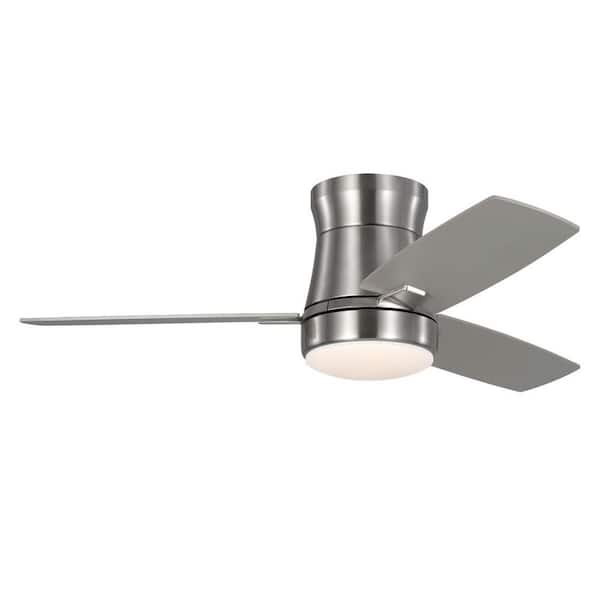Bellport 42 in. Brushed Nickel Flush Mount Standard Ceiling Fan with White Adjustable LED Light, DC Motor, and Remote