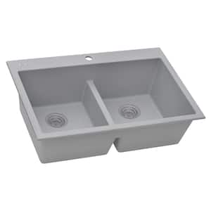 33 in. x 22 in. Double Bowl Drop-in Granite Composite Kitchen Sink in Silver Gray