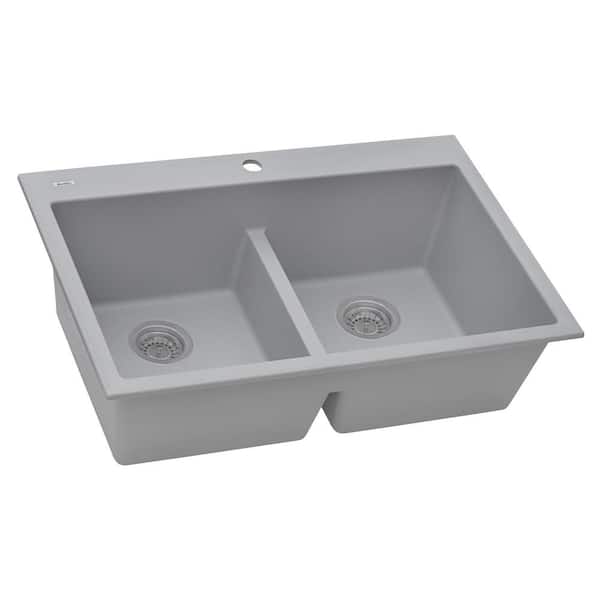 Ruvati 33 in. x 22 in. Double Bowl Drop-in Granite Composite Kitchen Sink in Silver Gray