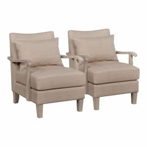 Jamila Beige Wood Upholstered Accent Arm Chair (Set of 2)