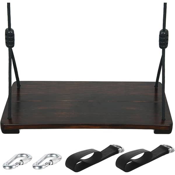 Wooden Swing Seat Outdoor Accessories Height Adjustable Rope with Hanging Tree Straps for Porch Patio Playground Brown
