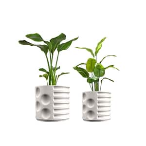 Elvin Modern Geometric Indoor Brutalist Style Eco-Friendly 3D Printed Planters with Drainage, Chalk (Set of 2)