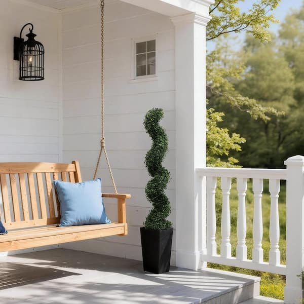 Vitalismo 4ft. Artificial Spiral Topiary Trees w/Black Planter UV