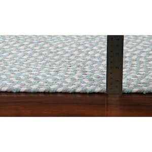 Farmhouse Braided Teal 4 ft. Round Checkered Cotton/Polyester Area Rug