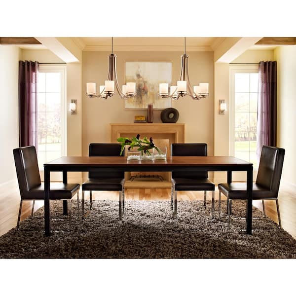 Hendrik 24.5 in. 5-Light Brushed Nickel Contemporary Shaded Cylinder Chandelier for Dining Room