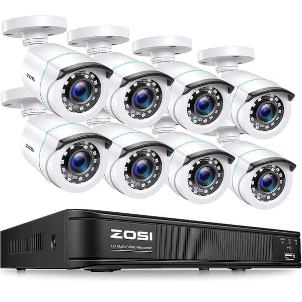 H. 265+ 8 Channel DVR Home Security System with 8-Wired 1080p Full HD Outdoor Bullet Cameras, White