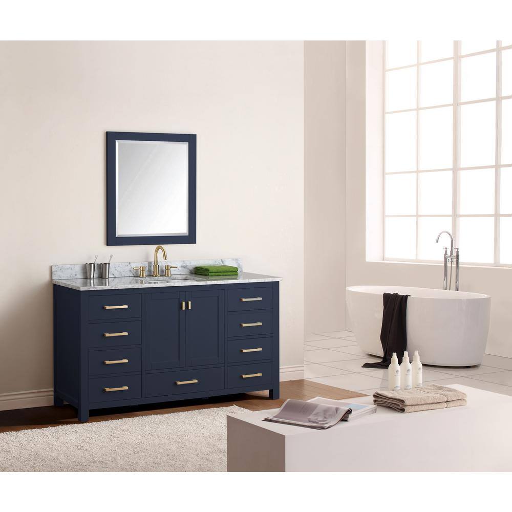 Navy Blue Solid Wood 60" Freestanding Vanity Base