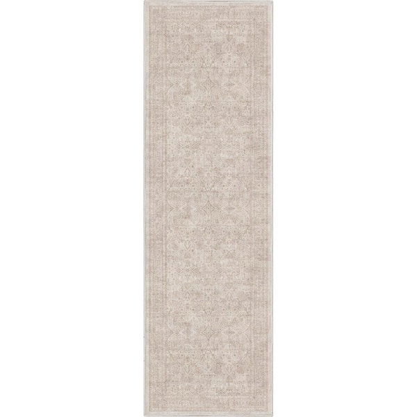 Ivory and Cream 2 ft. 3 in. x 7 ft. 3 in. Runner Flat-Weave Asha Isolde Vintage Oriental Botanical Area Rug