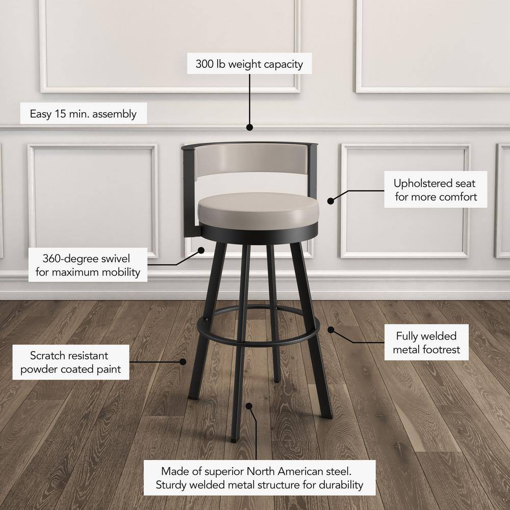 Charcoal Gray Metal Swivel Counter Height Barstool