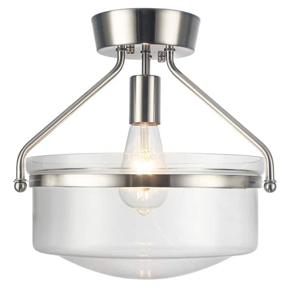 LWYTJO 13 in. 1 Light Nickel Farmhouse Semi-Flush Mount with Clear