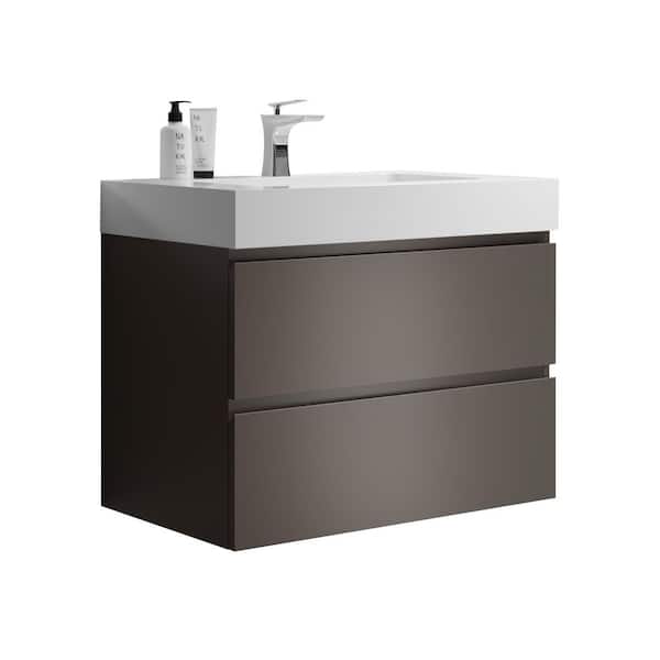 Ziyudura 30 in. Single Sink Floating Gray Bath Vanity with White Ceramic Top (Assembled), DTC Soft-closing Drawers
