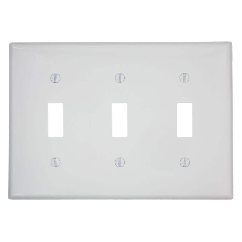 Glossy White 3-Gang Thermoplastic Toggle Switch Wall Plate
