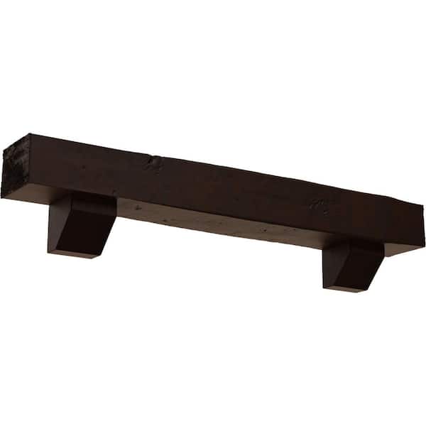 Ekena Millwork 6 in. x 8 in. x 5 ft. Knotty Pine Faux Wood Fireplace Mantel Kit with Ashford Corbels, Premium Hickory