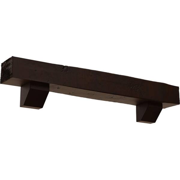 Ekena Millwork 6 in. x 8 in. x 7 ft. Knotty Pine Faux Wood Fireplace Mantel Kit, Ashford Corbels, Premium Hickory