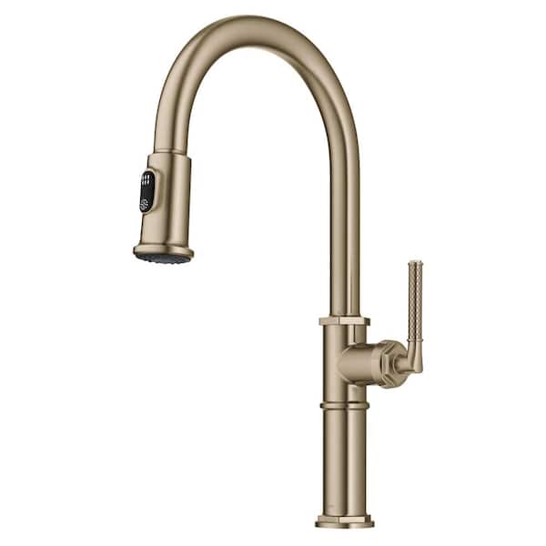 KRAUS Sellette Traditional Industrial Pull-Down Single Handle Kitchen Faucet in Brushed Gold
