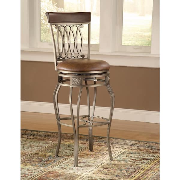 Hillsdale Furniture Montello 28 in. Old Steel Swivel Cushioned Bar Stool