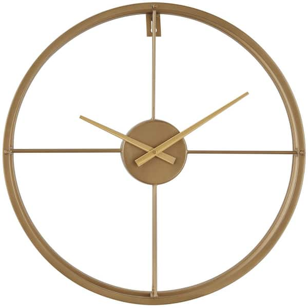 Litton Lane Gold Round Framed Wall Clock 043030 - The Home Depot