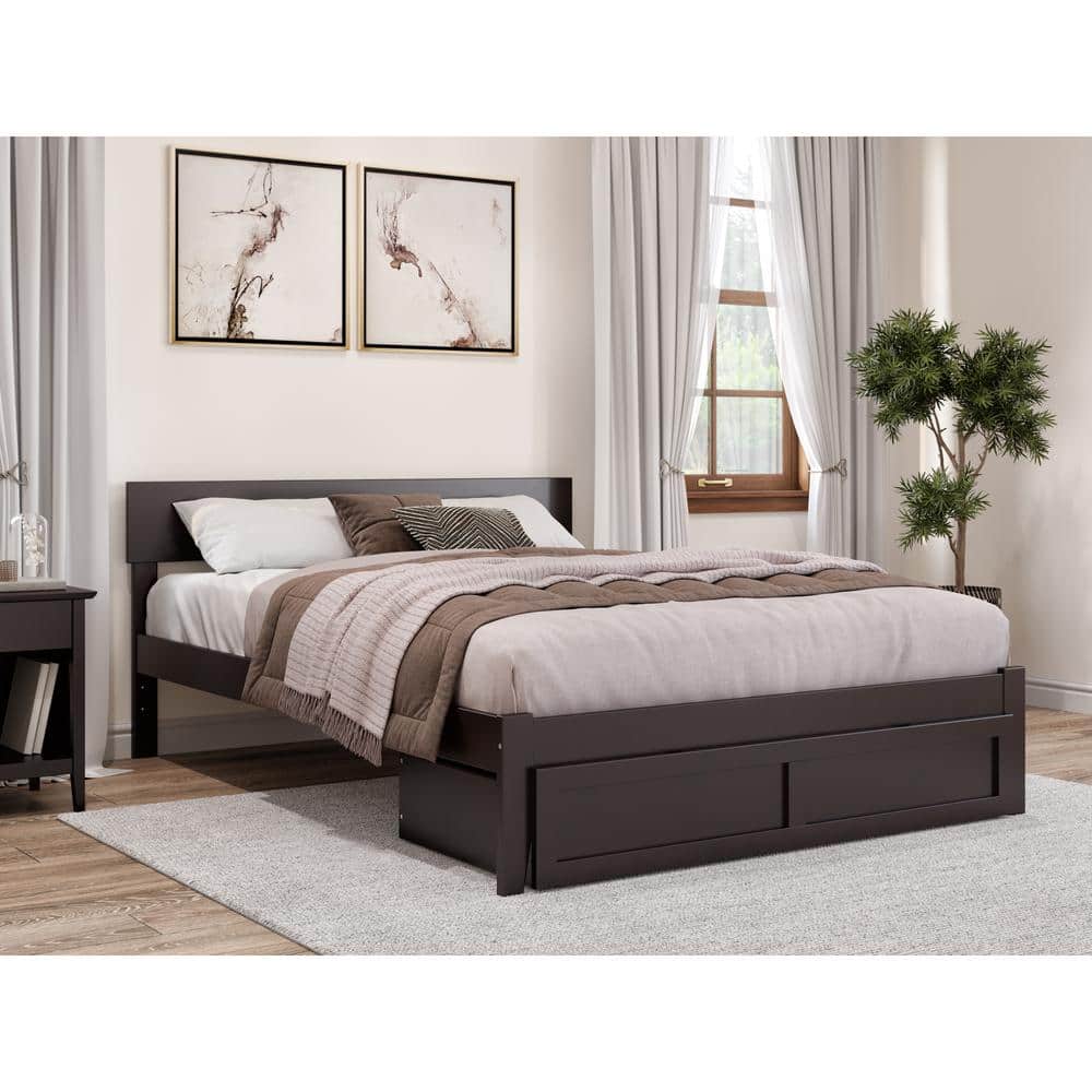 Espresso Queen Wood Platform Bed with Storage Drawer