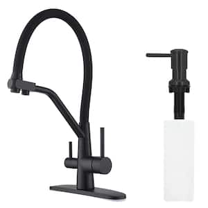 Double Handle Pull Down Sprayer Kitchen Faucet with Soap Dispenser in Matte Black