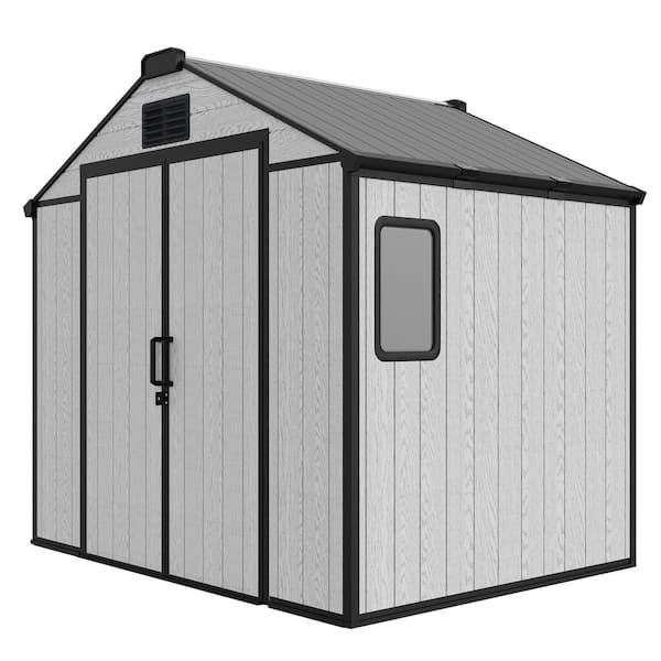 HOMMOW 8' W x 6 ft. D Outdoor Large Plastic Resin Storage Shed with Floor Included and Air Vent for Backyard Lawn (48 sq. ft.)