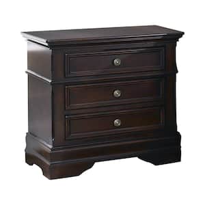 25.5 in. Brown 3-Drawer Wooden Nightstand