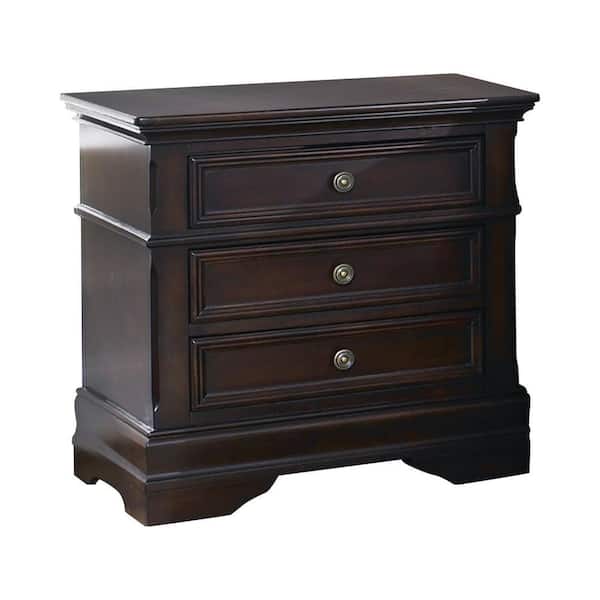 Benjara 25.5 in. Brown 3-Drawer Wooden Nightstand