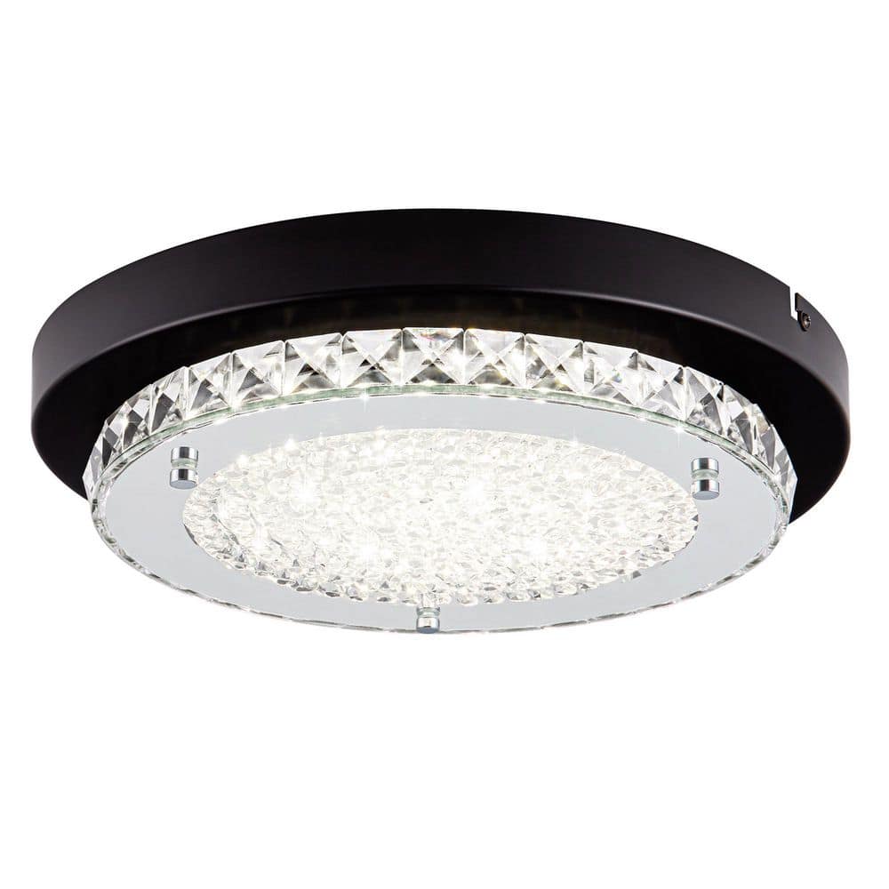 13.1 in. 18-Watt Modern Black Kitchen Light Fixtures Integrated LED Flush Mount Lighting with Glass Crystal Shade price history on PriceWatchPro