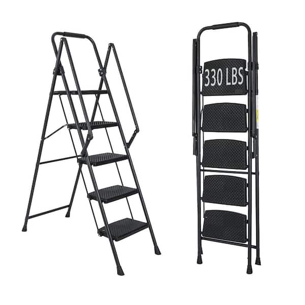 5 ft. Reach, 5-Step Folding Ladder, with Anti Slip Wide Pedals, Safety Anti Slip Handle, Lightweight Portable Step Stool