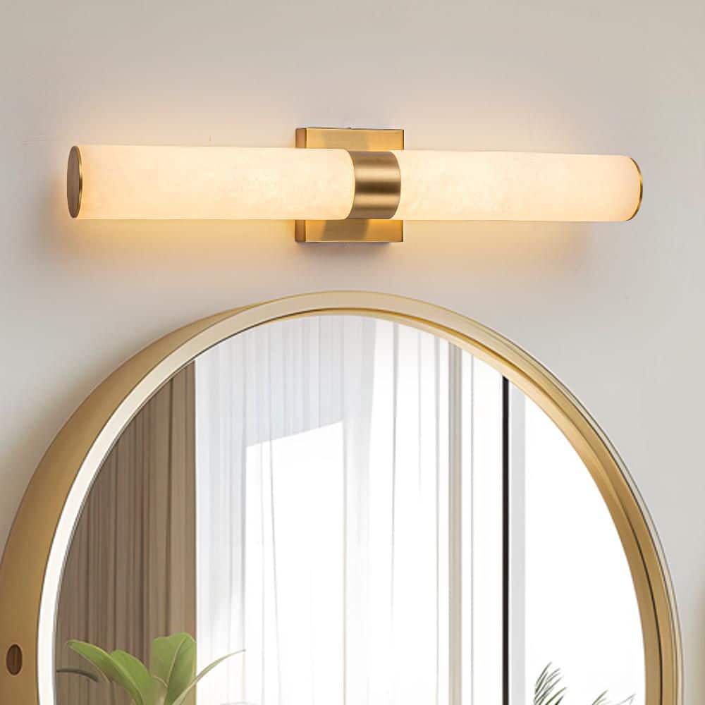 Divine 23.6 in. W 1-Light Gold Bathroom LED Vanity Light Cylinder Solid Stone Wall Sconce with Marbleized Glass Shade price history on PriceWatchPro
